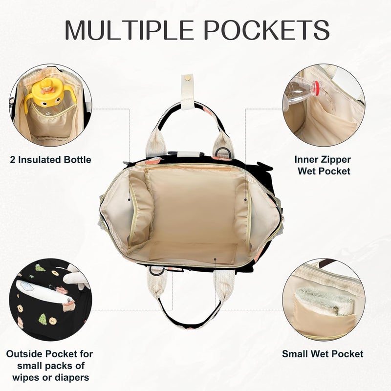 Mozzilog Small Diaper Bag Crossbody with Multi-Pocket, 4 in 1 Mini Travel Mommy Tote w/Shoulder for Stroller, Small Toddler Daiper Backpack with Insulated Pockets, Compact Baby Bag for Mom (Black Animal) - Image 4